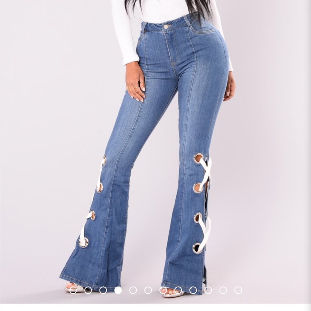Fashion Nova Lace Up Side Bell Bottom Jeans